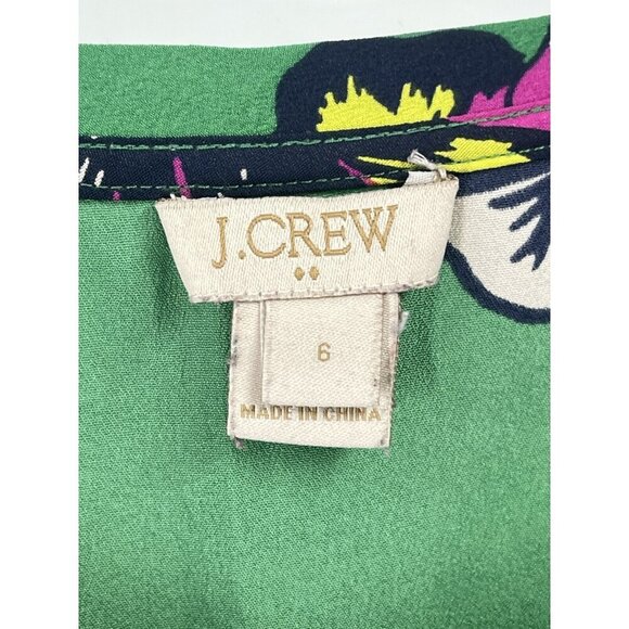 J Crew Green Floral Short Sleeve Blouse Top Sz 6 Tropical Resort Vacation - Picture 3 of 5